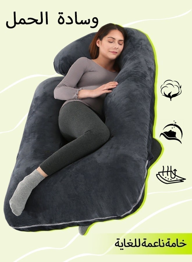 Pregnancy Pillow, Full Body 57 Inch Maternity Pillow with Removable Washable Cover - Sleep Support for Legs, Back, Neck, Shoulder, HIPS, Belly for Pregnent Women, Black Grey Velvet Cover - Image 4